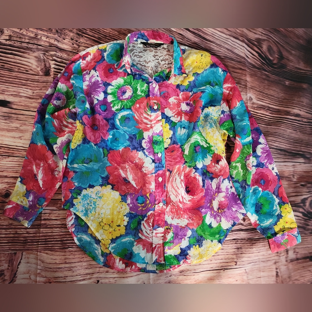 Vintage Panhandle Slim Western Floral Shirt Back Lace Yoke Women's M Lightweight